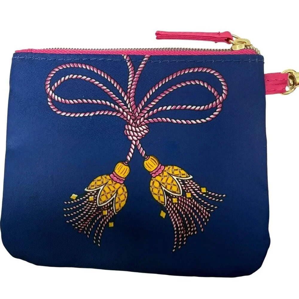 ESTEE LAUDER Set of 2 Cosmetic Makeup Bags Navy Pink Tassel Print